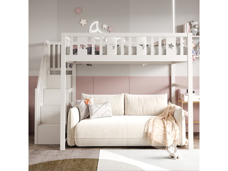  Lit mezzanine 140x200cm coloris blanc bois massif lit enfant blanc - Conforama D