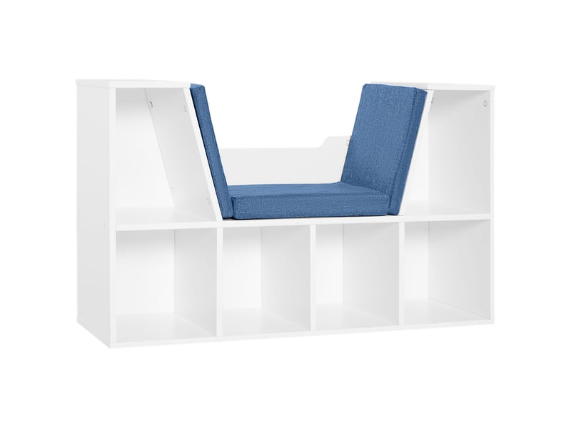  Étagère avec siège intégré, bibliothèque à 6 compartiments, coussin pour salon ou chambre, 102 x 30 x 61 cm, blanc et bleu  - Conforama A