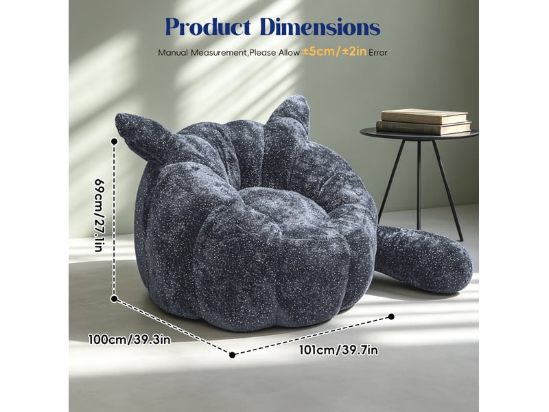  Fauteuil pouf modenvie renard des neiges gris, tissu scintillant, oreilles et queue, 101 x 100 x 69 cm  - Conforama C