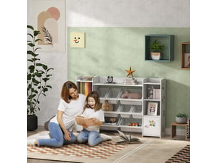 Meuble rangement enfant, étagère de rangement pour jouets enfants avec 8 bacs amovibles, blanc, 140 x 30 x 90 cm