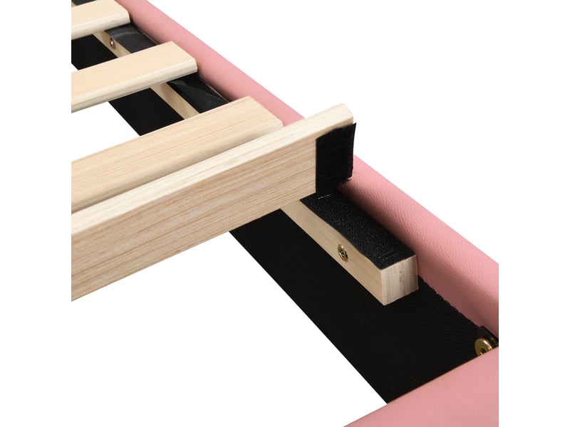  Lit enfant 90x200 cm rose et blanc, tête de lapin, structure robuste, mousse anti-choc, sommier inclus  - Conforama D