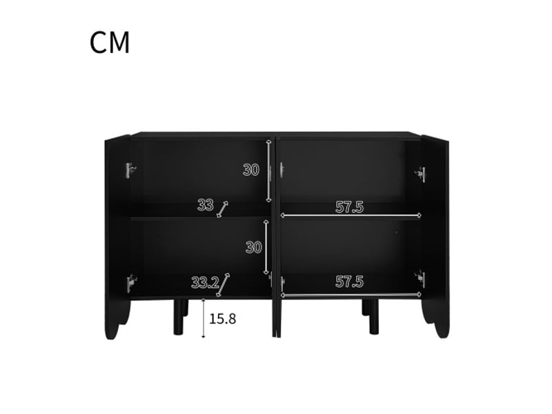 Buffet cuisine, 120 x 37.5 x 80.8 cm, 4 portes en forme de goutte, avec moulées et charnières à tampon, noir - Conforama C