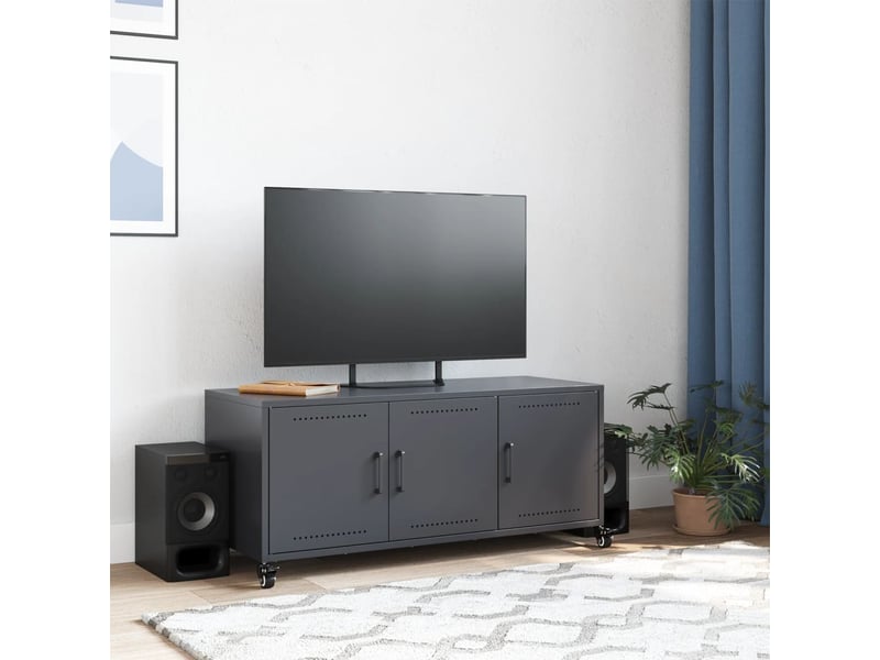  Meuble tv - banc tv - meuble de rangement anthracite 100,5x39x43,5 cm acier  - Conforama C