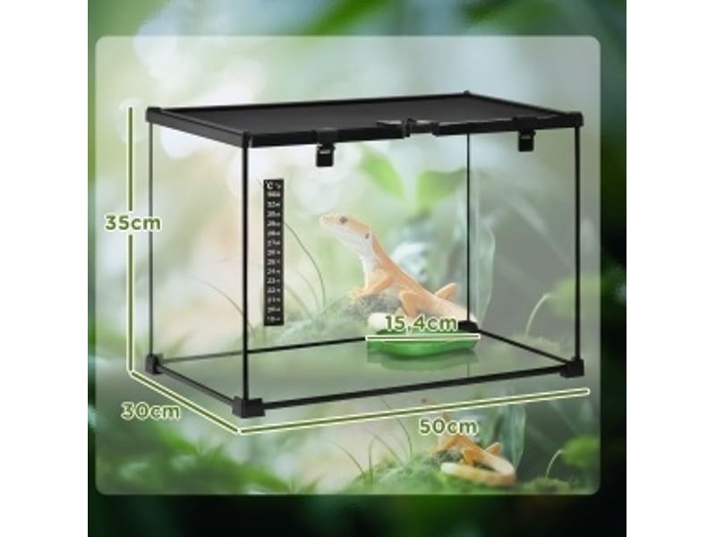 Terrarium en verre 50 x 30 x 35 cm – noir – ventilation grillagée et ouverture d'alimentation - Conforama C