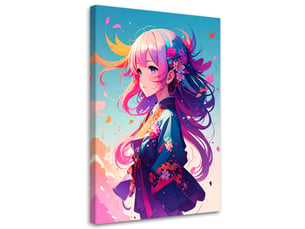 Tableau moderne, fille colorée dans un style animemanga 70x100