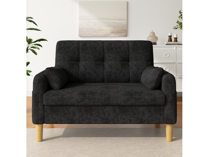 Canapé droit 2 places avec coussins amovibles, poche latérale et assise rembourrée en chenille gris, 119 × 78 × 85 cm - Conforama B