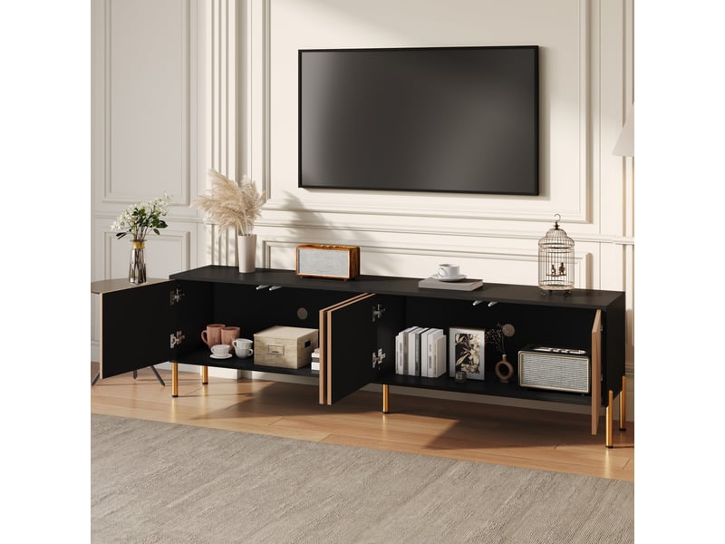  Meuble tv effet bois et noir motif géométrique 4 portes  - Conforama D