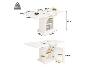 Table à manger extensible,140x80 cm,avec rangement,mdf,blanc