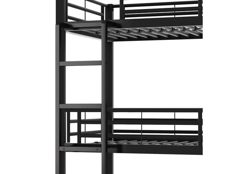 Lit superposé triple 90x200 cm, gain d'espace, structure métallique robuste, sécurité en747, coloris noir, sans matelas  - Conforama E