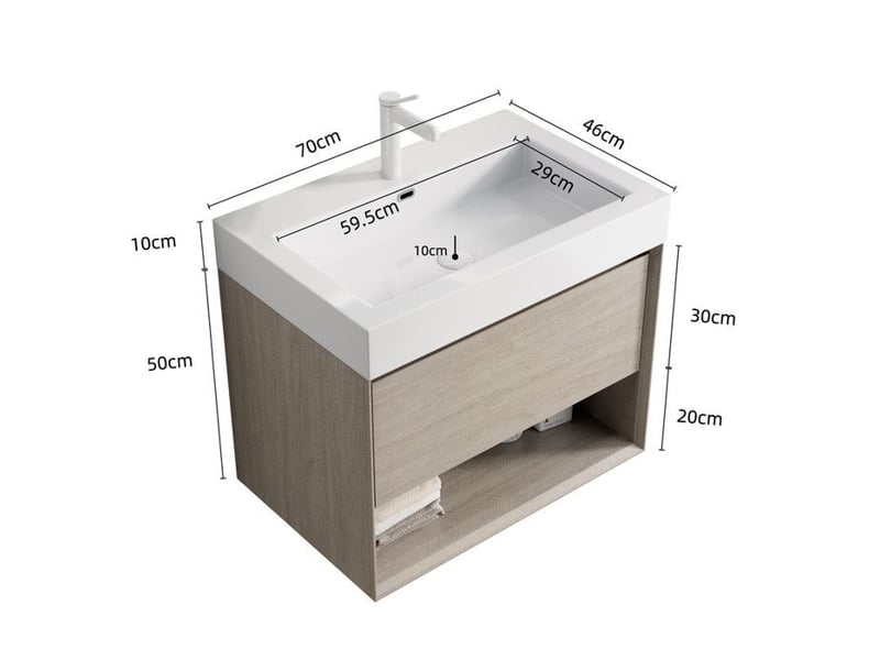  Meuble sous vasque - luz - 70cm - résine - chêne clair - 1 tiroir - 1 étagère 70x46x60cm - Conforama D
