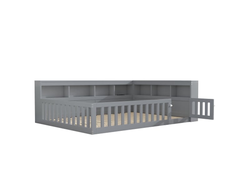  Lit de jour, 140 x 190 cm, canapé-lit, table de chevet avec rangement, sommier à lattes (sans matelas), barrière de sécurité, panneaux de particules, prise électrique et port usb, gris  - Conforama D