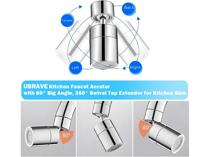  Aérateur de robinet rotatif à 360°, bec de robinet de cuisine rotatif, adapté aux robinets d'évier de cuisine et de salle de bain (argent), 2 pièces  - Conforama C