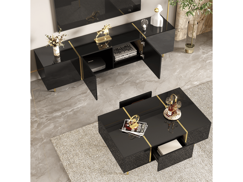  Ensemble meuble tv et table basse 180 cm noir brillant – design moderne et élégant  - Conforama D