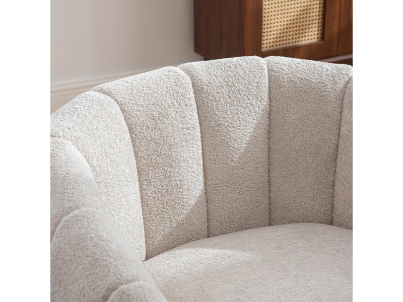  Fauteuil pivotant à 360° en tissu chenille beige, piètement en métal W3633S00005 - Conforama E