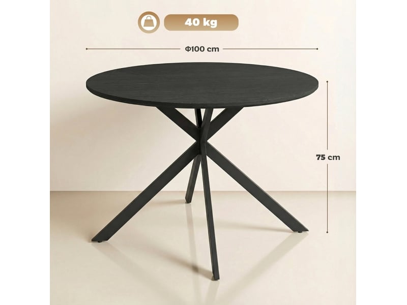  Table à manger ronde 4 personnes ø100 cm noire style industriel  - Conforama C