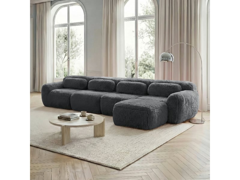  Canapé d'angle modulable 4 places gris tissu peluche sans montage design contemporain salon  - Conforama B