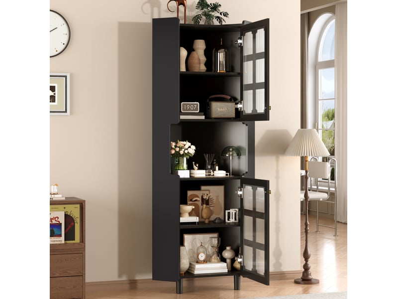  Meuble de rangement d'angle 63,5 x 157,5 cm noir en mdf laqué, avec led intégrée pilotée par application  - Conforama B