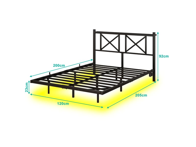Lit simple 120x200 cm en métal noir avec led et station de charge - Conforama C