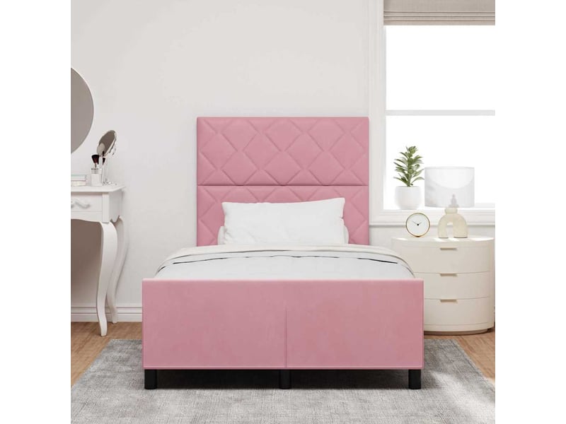  Lit double- lit adulte -  lit à ressorts avec tête de lit rose 120 x 190 cm velours  - Conforama B