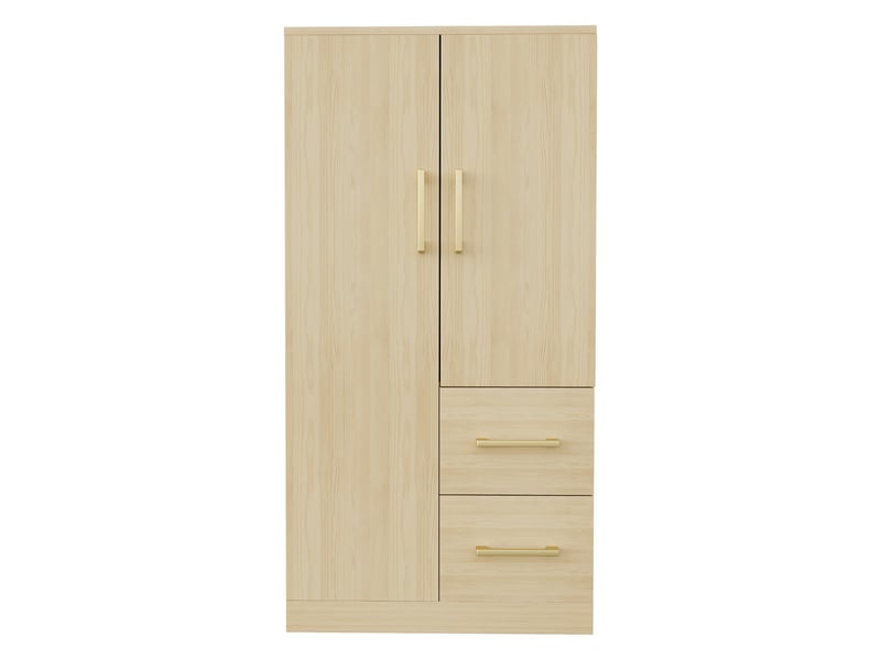  Armoire enfant à 2 portes avec penderie et 2 tiroirs inférieurs pour lit mezzanine, 70 × 40 × 135 cm, effet bois naturel  - Conforama A