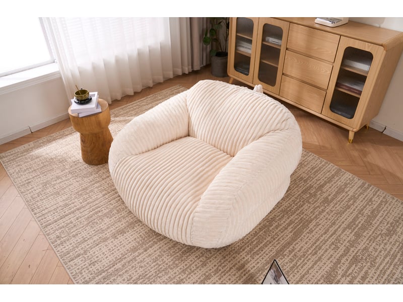 Fauteuil poire adulte en velours côtelé beige, rembourré de mousse, 116 x 110 cm  - Conforama D
