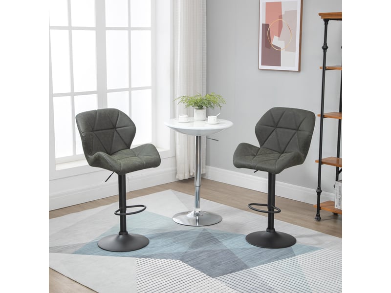  Lot 2 tabourets bar réglables, métalsimilicuir, dossier, repose-pieds, 51,5x57,5x93-114,5 cm, vert militaire.  - Conforama C