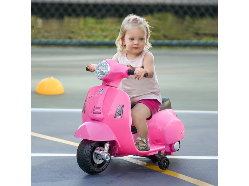  Moto électrique pour enfants, 6 v, avec stabilisateurs, phare, klaxon, vitesse de 3 kmh, pour les enfants de 18 mois à 3 ans, rose  - Conforama C