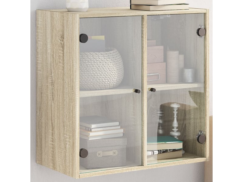  Armoire murale salon, meuble de rangement avec portes en verre chêne sonoma 68x37x68,5 cm  - Conforama B