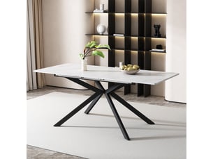 Table à manger extensible rectangulaire avec plateau imitation marbre et piètement croisé - mdf noir et blanc 150180 × 70 × 76 cm