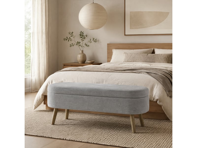  Banc de rangement 110x40x42 cm, coffre 20 l, pieds en bois, meuble chambre et entrée, entrée, velours doux, gris foncé  - Conforama B