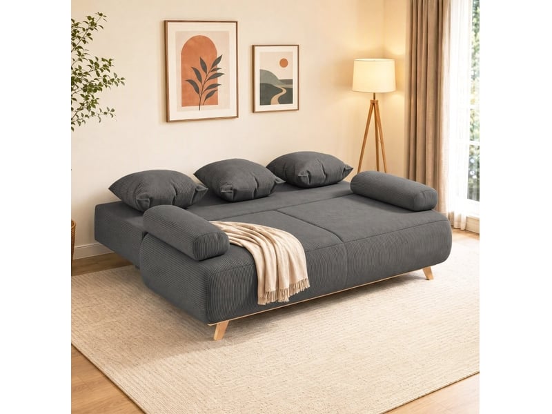Canapé convertible 3 places 188x100x84 cm – gris – rangement caché, dossier réglable et couchage d'appoint - Conforama B