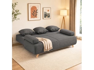 Canapé droit convertible VIVRYN 3 places Velours côtelé gris avec coffre de rangement