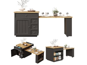 Îlot de cuisine extensible 120-184x70x94 cm avec tiroirs et roulettes, mdf noir