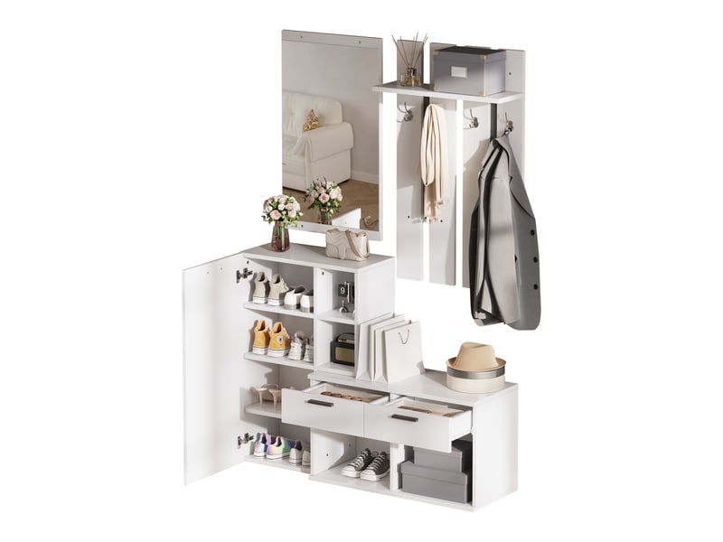 Portemanteau avec banc et rangement 120 x 175,5 cm en mdf blanc - Conforama D