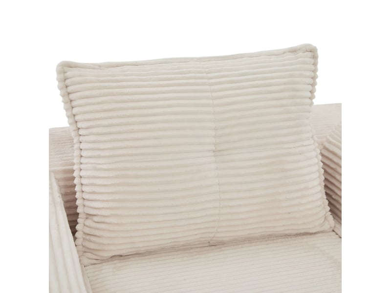 Canapé droit convertible 1 place en velours côtelé beige, avec poche latérale et porte-gobelet intégré - Conforama D