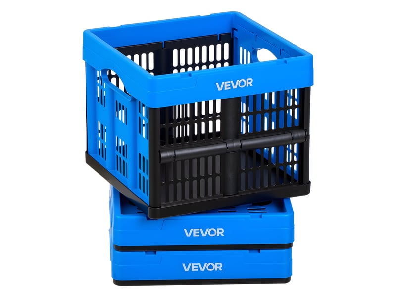 Vevor caisse plastique pliable 25 l lot de 3, cagette pliable avec poignees, charge max. 10 kg par caisse, bac de rangement empilable pour maison, camping, voiture et courses, en pp, bleu et noir - Conforama A