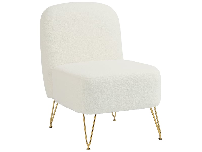  Fauteuil salon sans accoudoirs, fauteuil d'appoint rembourré en tissu bouclette, coussin épais, assise large, blanc  - Conforama B