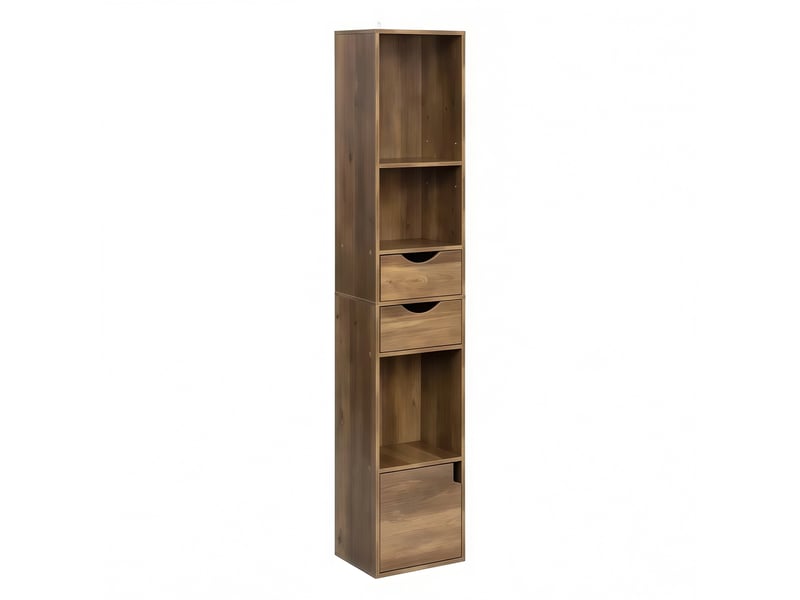 Bibliothèque étroite 30x24x157,5 cm avec 2 tiroirs marron et rangement - Conforama A