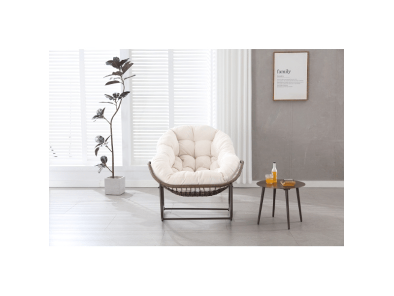  Fauteuil à bascule œuf en rotin blanc grand format avec coussin épais  - Conforama B