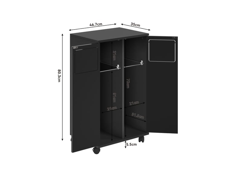  Meuble de tri des déchets 2 compartiments à roulettes 46,7x35x80 cm noir  - Conforama C