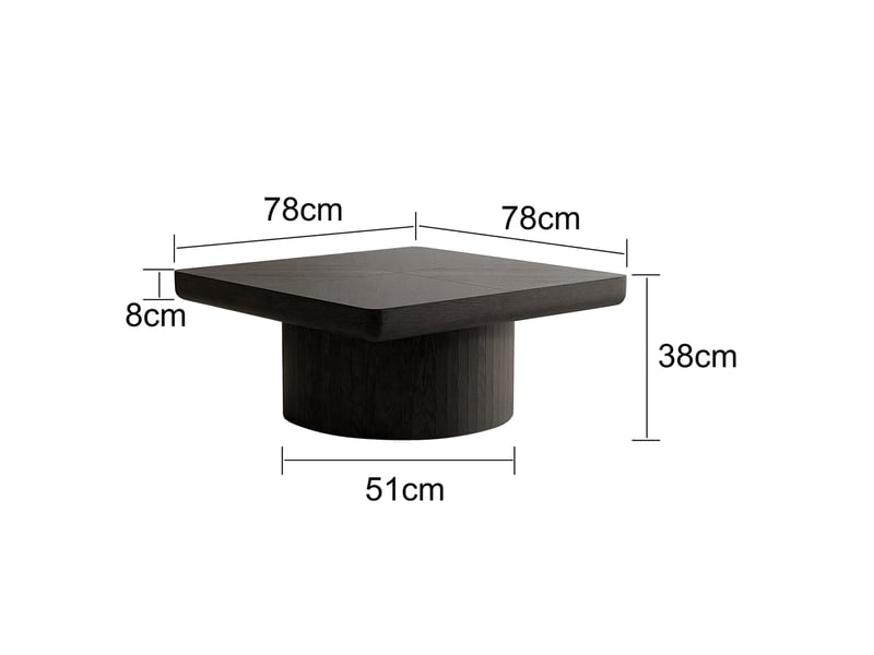  Table basse carrée moderne noire 78 x 78 cm – plateau plaqué motif parquet, pied cylindrique  - Conforama D