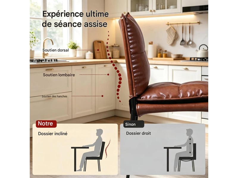  Lot de 4 chaises de salle à manger marron et noir, pieds en métal  - Conforama D