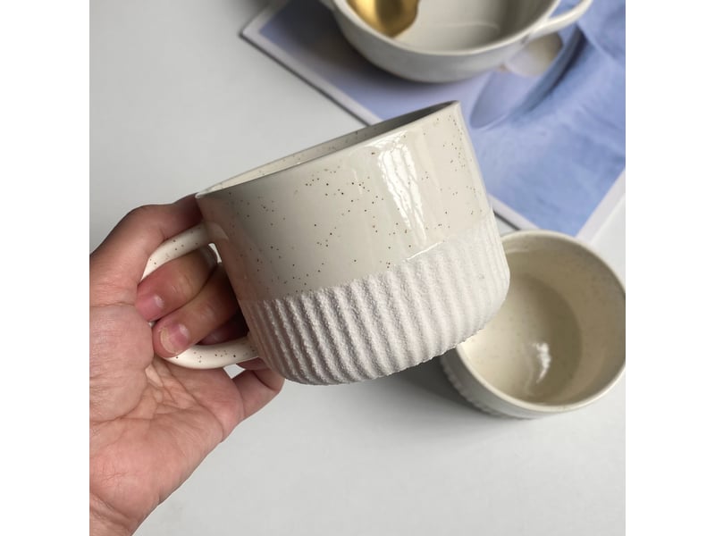  Tasse à café, émail moucheté blanc sable, 400 ml  - Conforama B