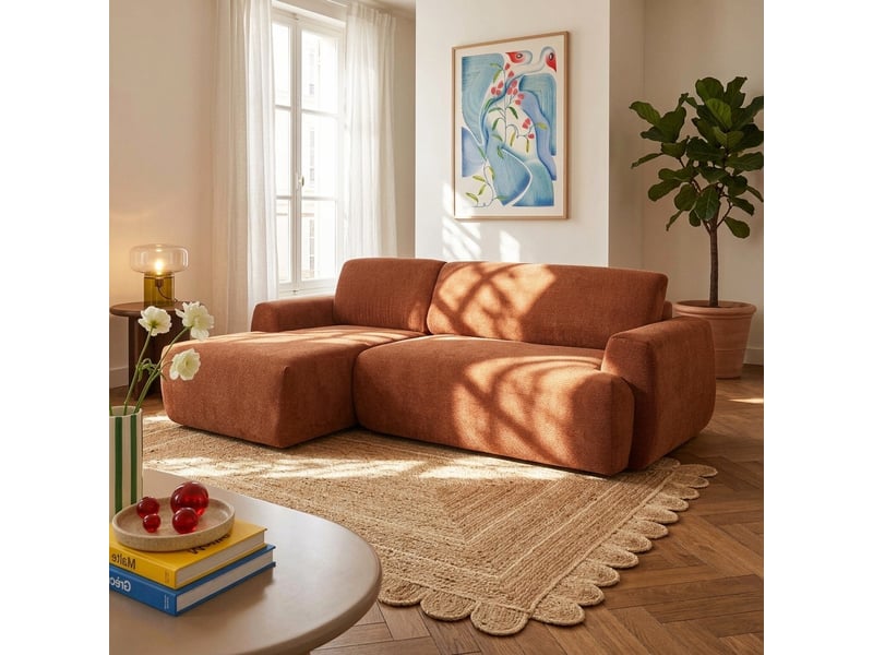  Canapé d'angle gauche compressé westa 4 places tissu chenille terracotta  - Conforama B