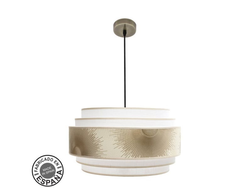  Suspension fabrilamp nepal cuir blanc doré 3 x e27 ø 50 cm 227895014 - Conforama A