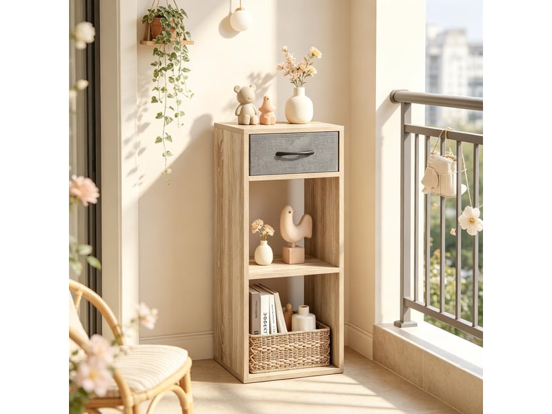 Bibliothèque cube ouverte avec tiroir tissu, étagère rangement blanche design moderne - Conforama B