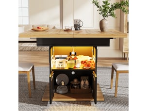 Table à manger extensible 110-140x80 cm noire effet bois avec rangement led