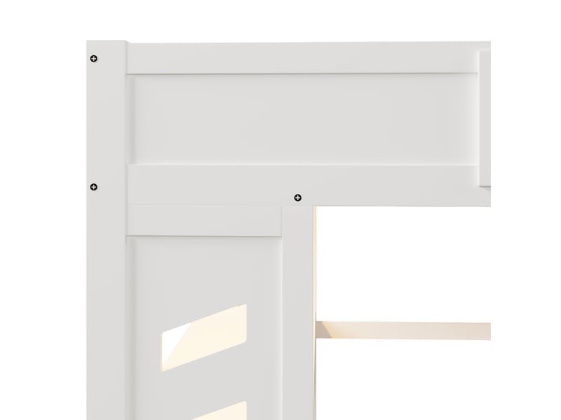  Lit mezzanine 140 x 200 cm, lit enfant surélevé, 2 tiroirs, bureau intégré, éclairage led, connectique usb, échelle, bois massif, blanc Morn Vibe - Conforama E