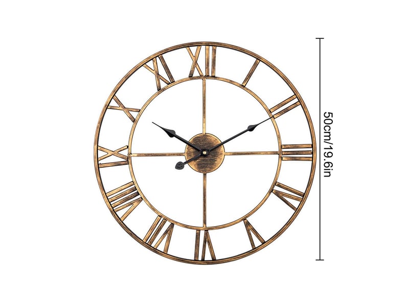 Horloge murale rétro 50 cm en fer avec chiffres romains mouvement quartz silencieux décoration chicfurn - Conforama C