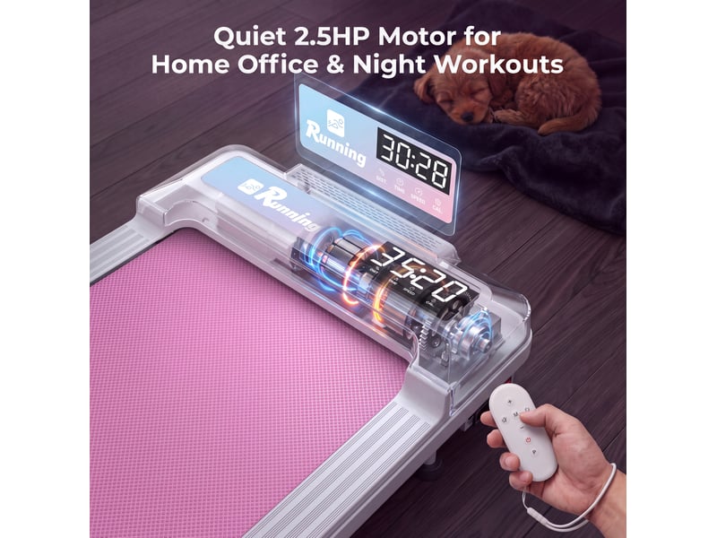  Tapis de marche pliable 128x54 cm – rose – rabattable à 180°, télécommande et roulettes de transport  - Conforama D